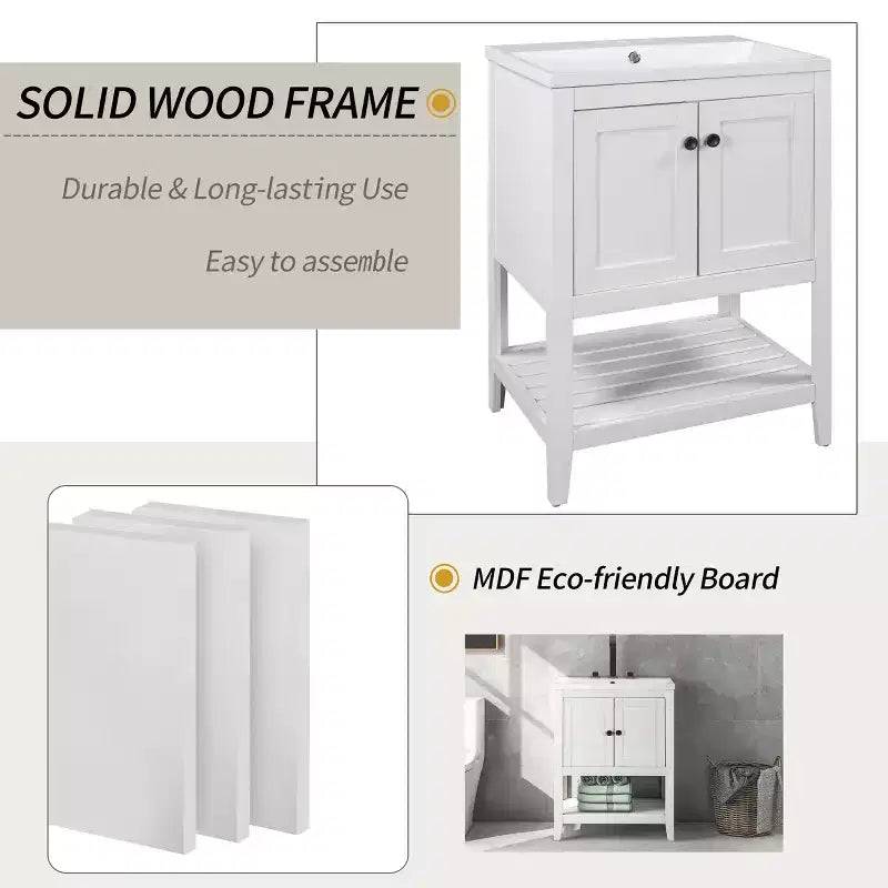 24 Small Bathroom Vanity Sink Combo with Storage , Wood Bathroom Floor Cabinet with Open Shelf