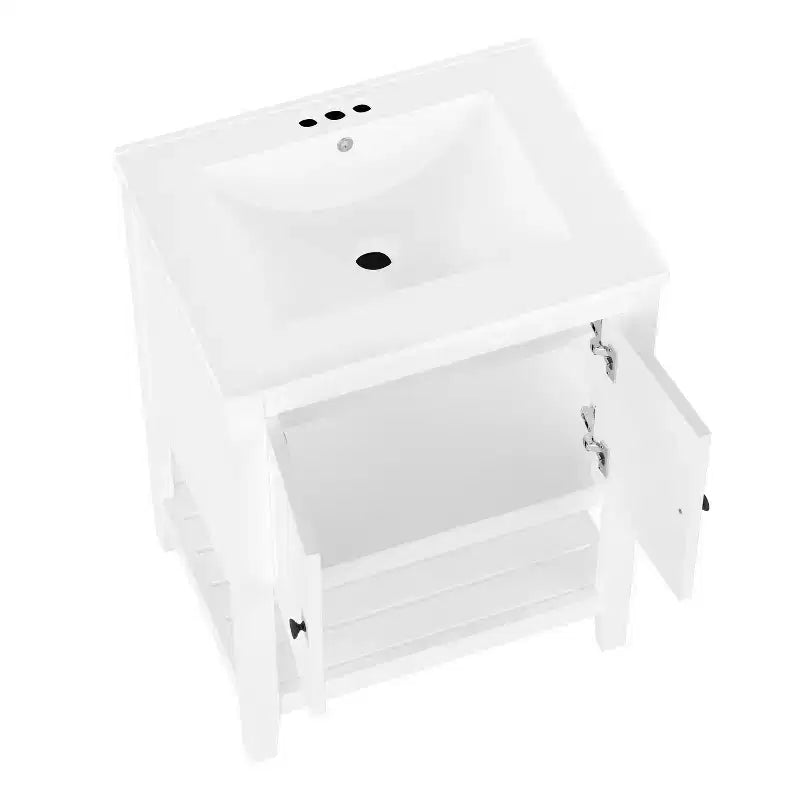 24 Small Bathroom Vanity Sink Combo with Storage , Wood Bathroom Floor Cabinet with Open Shelf