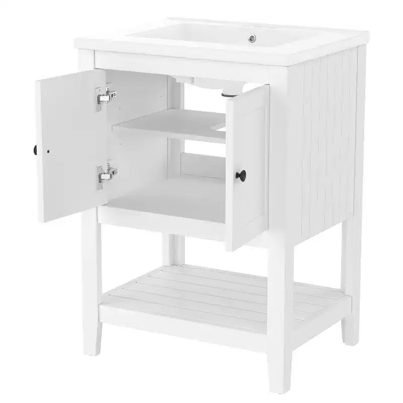 24 Small Bathroom Vanity Sink Combo with Storage , Wood Bathroom Floor Cabinet with Open Shelf