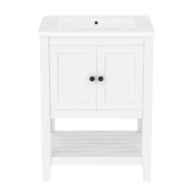 24 Small Bathroom Vanity Sink Combo with Storage , Wood Bathroom Floor Cabinet with Open Shelf