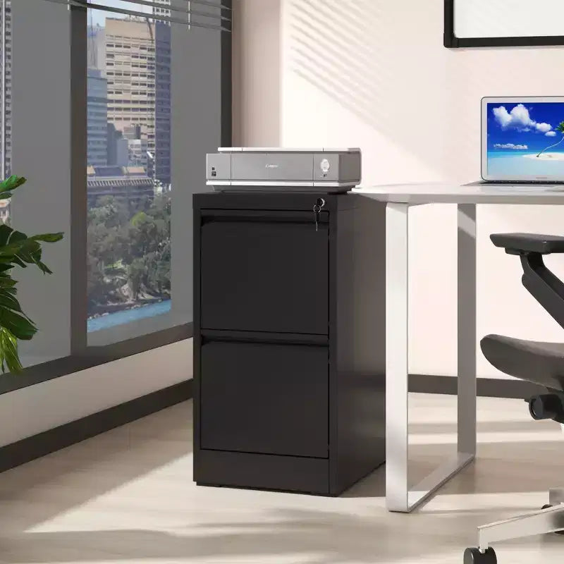 VIYET 28H 2-Drawer Metal Vertical File Cabinet with Lock, Black Steel Filing Cabinet for Home Office, Fits A4/Legal/Letter Size