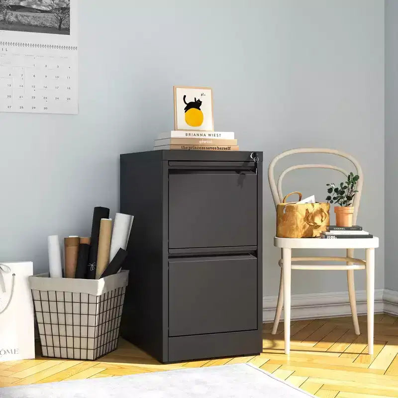 VIYET 28H 2-Drawer Metal Vertical File Cabinet with Lock, Black Steel Filing Cabinet for Home Office, Fits A4/Legal/Letter Size