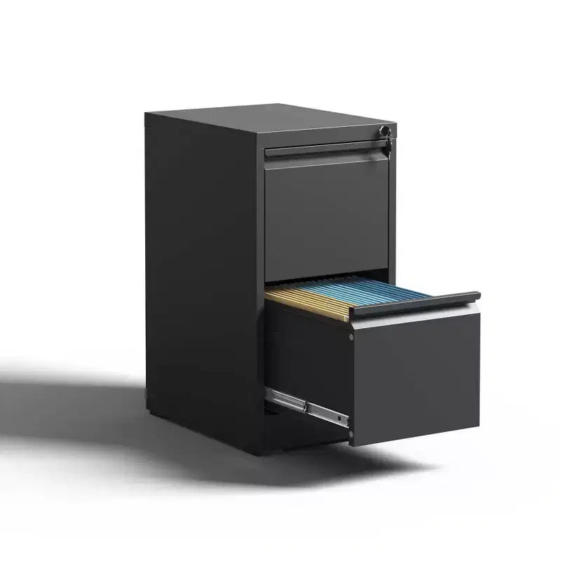VIYET 28H 2-Drawer Metal Vertical File Cabinet with Lock, Black Steel Filing Cabinet for Home Office, Fits A4/Legal/Letter Size