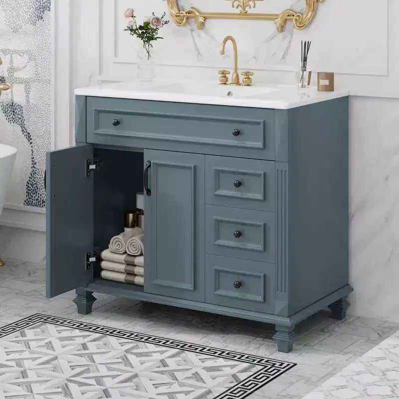 36 Bathroom Vanity Sink Combo with Storage , Bathroom Floor Cabinet with Drawers and Soft Close Doors