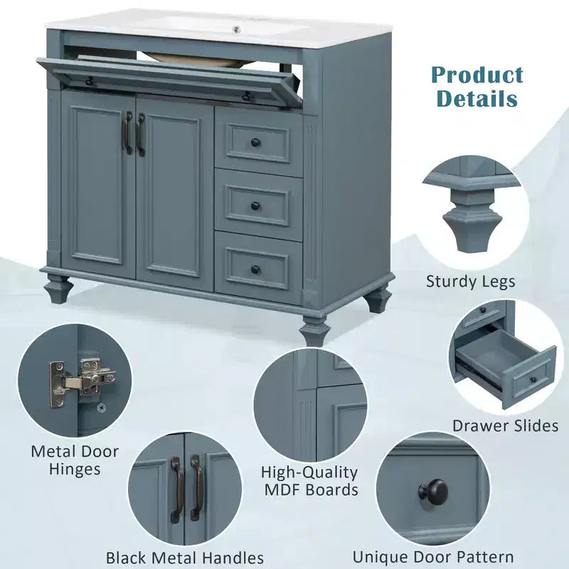 36 Bathroom Vanity Sink Combo with Storage , Bathroom Floor Cabinet with Drawers and Soft Close Doors
