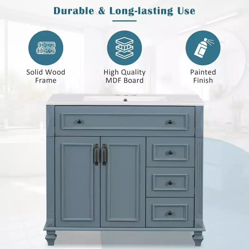 36 Bathroom Vanity Sink Combo with Storage , Bathroom Floor Cabinet with Drawers and Soft Close Doors