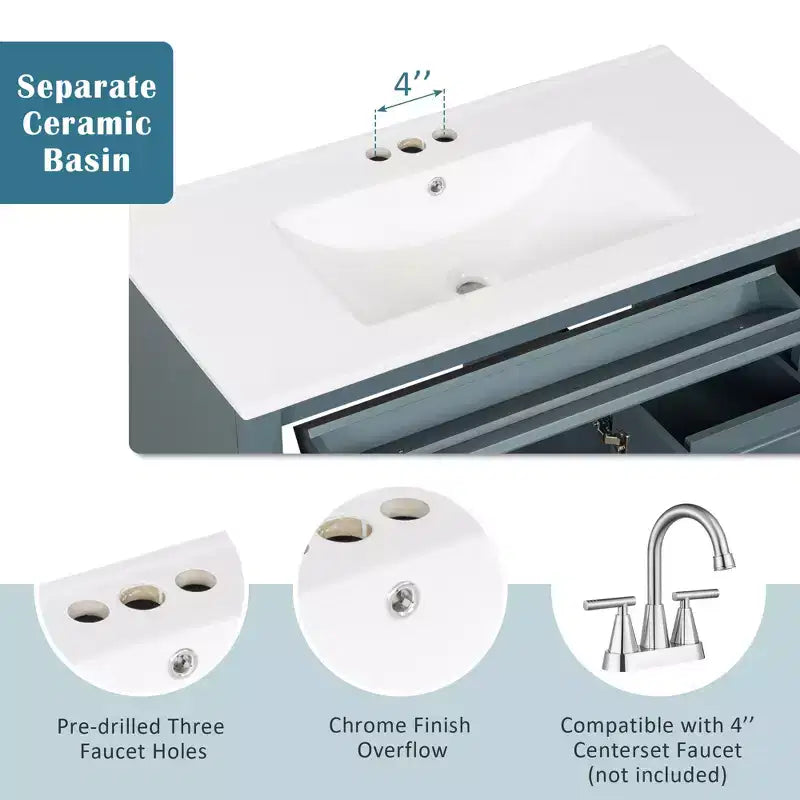 36 Bathroom Vanity Sink Combo with Storage , Bathroom Floor Cabinet with Drawers and Soft Close Doors