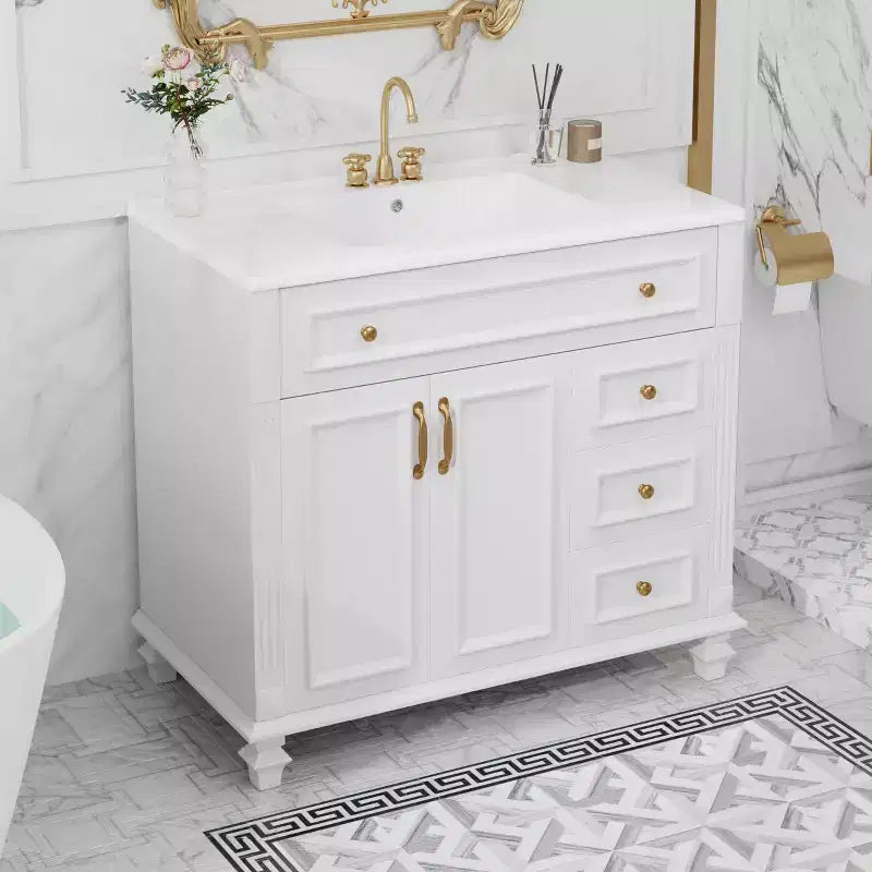 36 Bathroom Vanity Sink Combo with Storage , Bathroom Floor Cabinet with Drawers and Soft Close Doors