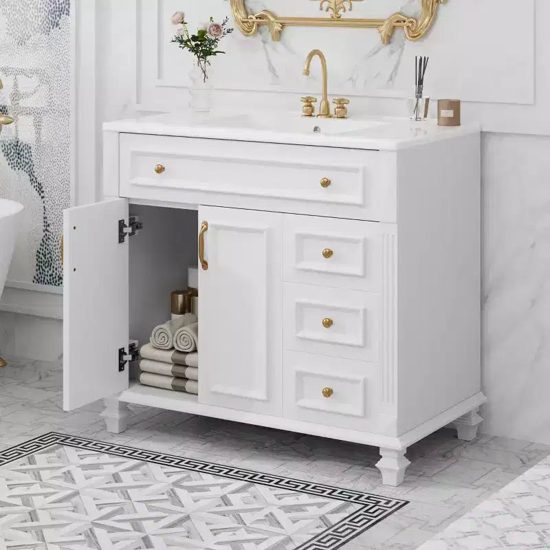 36 Bathroom Vanity Sink Combo with Storage , Bathroom Floor Cabinet with Drawers and Soft Close Doors