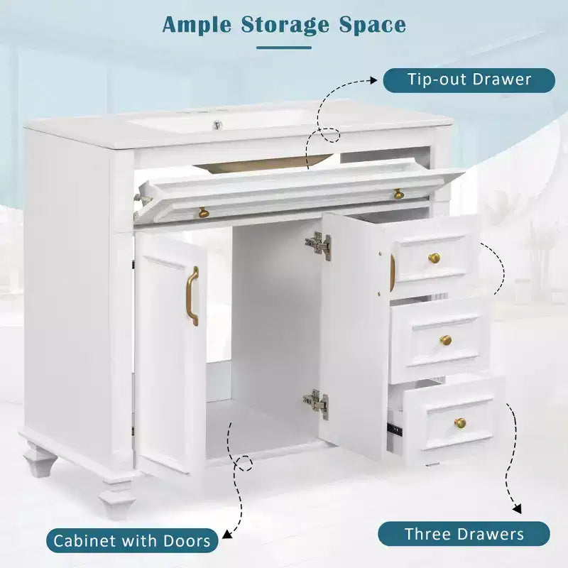 36 Bathroom Vanity Sink Combo with Storage , Bathroom Floor Cabinet with Drawers and Soft Close Doors