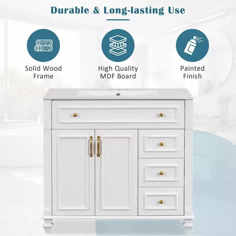36 Bathroom Vanity Sink Combo with Storage , Bathroom Floor Cabinet with Drawers and Soft Close Doors