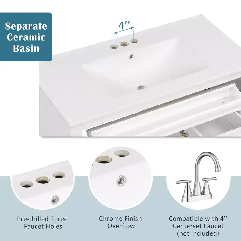 36 Bathroom Vanity Sink Combo with Storage , Bathroom Floor Cabinet with Drawers and Soft Close Doors