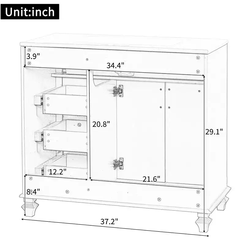 36 Bathroom Vanity Sink Combo with Storage , Bathroom Floor Cabinet with Drawers and Soft Close Doors