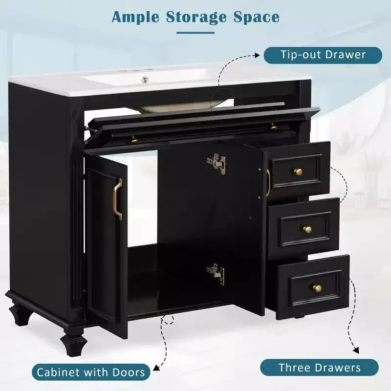 36 Bathroom Vanity Sink Combo with Storage , Bathroom Floor Cabinet with Drawers and Soft Close Doors