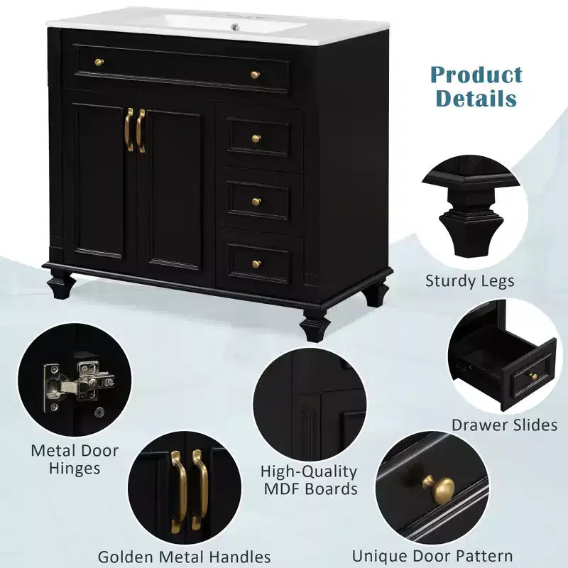 36 Bathroom Vanity Sink Combo with Storage , Bathroom Floor Cabinet with Drawers and Soft Close Doors