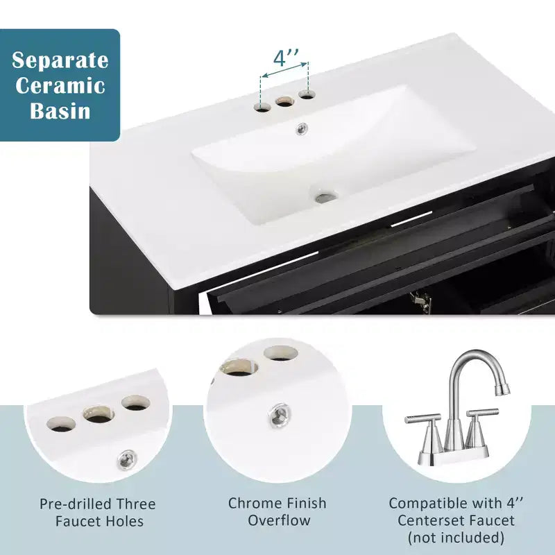 36 Bathroom Vanity Sink Combo with Storage , Bathroom Floor Cabinet with Drawers and Soft Close Doors