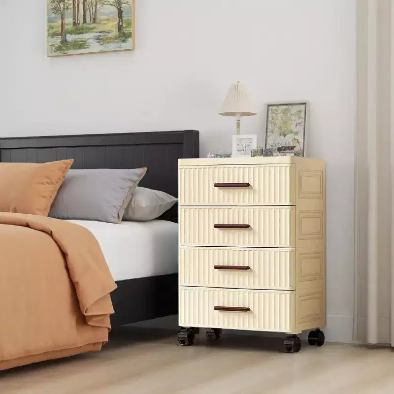 Plastic Drawer Storage On Wheels, Storage Chest of Drawers Tall Dresser, Pull Out Storage Bins for Bedroom Night Stand Living Room