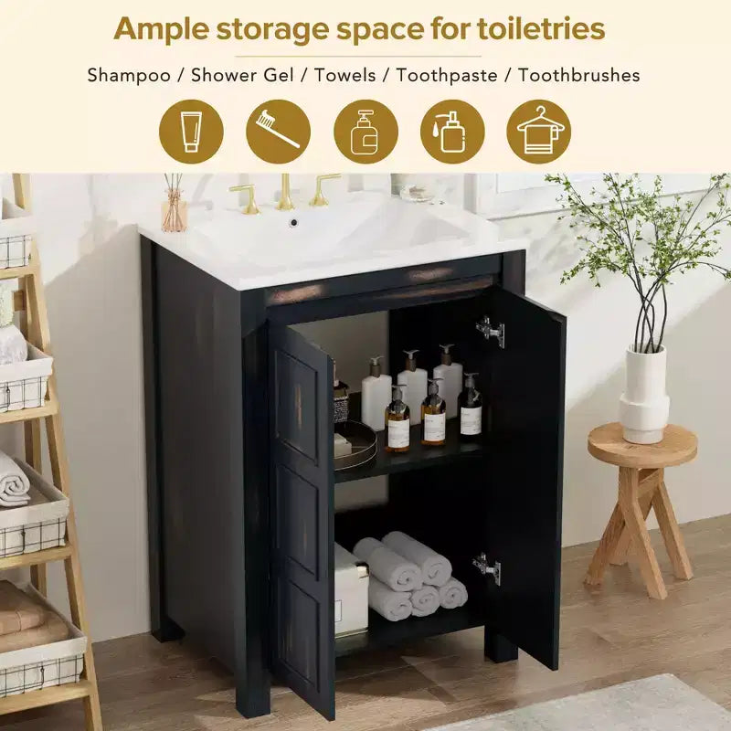 48 Vintage Bathroom Vanity Combo with Double Vanities, Bathroom Storage Cabinet with Soft Close Doors and Shelf, Espresso