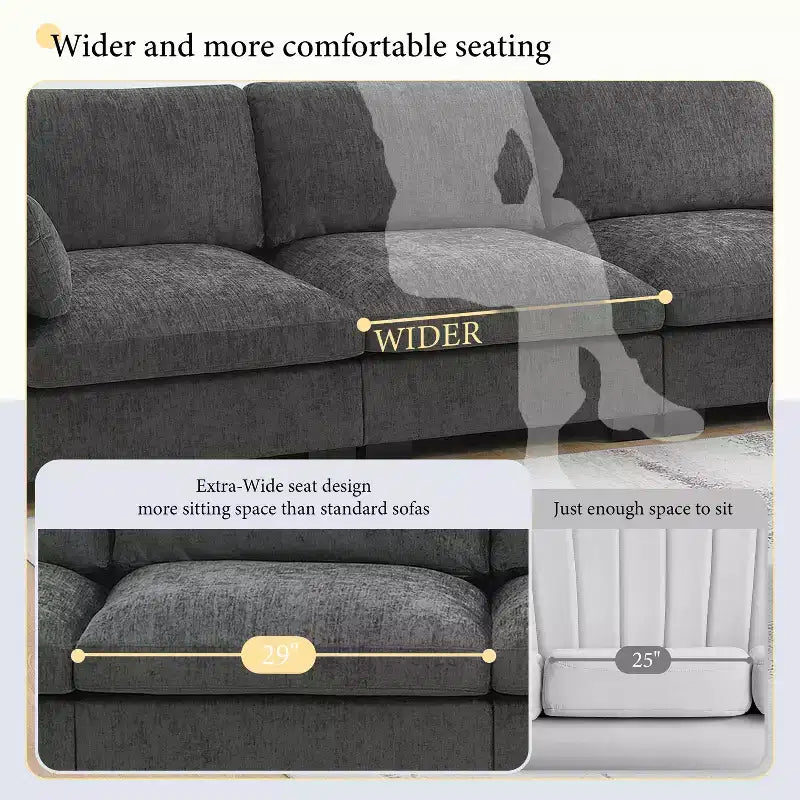 GDFStudio Lucas Modern 130 Chenille L-Shaped Modular Sectional Sofa with Ottoman, DUAL-PORT CHARGING and Folding Table