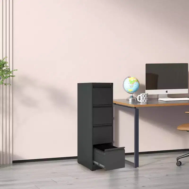 VIYET 52H 4-Drawer Black Metal Vertical File Cabinet with Lock, Steel Filing Cabinet for Home Office, Fits A4/Legal/Letter