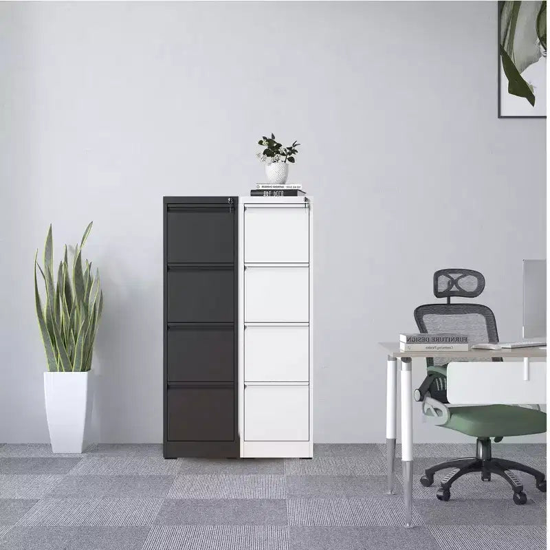 VIYET 52H 4-Drawer Black Metal Vertical File Cabinet with Lock, Steel Filing Cabinet for Home Office, Fits A4/Legal/Letter