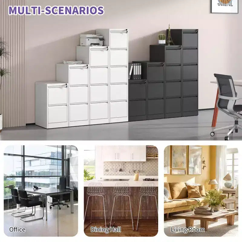 VIYET 52H 4-Drawer Black Metal Vertical File Cabinet with Lock, Steel Filing Cabinet for Home Office, Fits A4/Legal/Letter