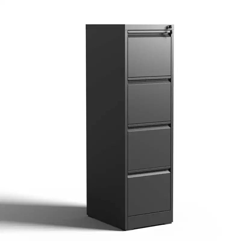 VIYET 52H 4-Drawer Black Metal Vertical File Cabinet with Lock, Steel Filing Cabinet for Home Office, Fits A4/Legal/Letter