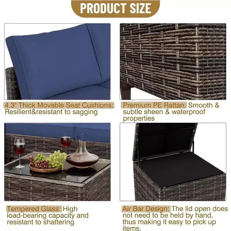 COZONY All Weather PE Rattan Patio Sectional Set, Loveseat Sofa Coffee Table with Storage for Backyard Poolside Porch