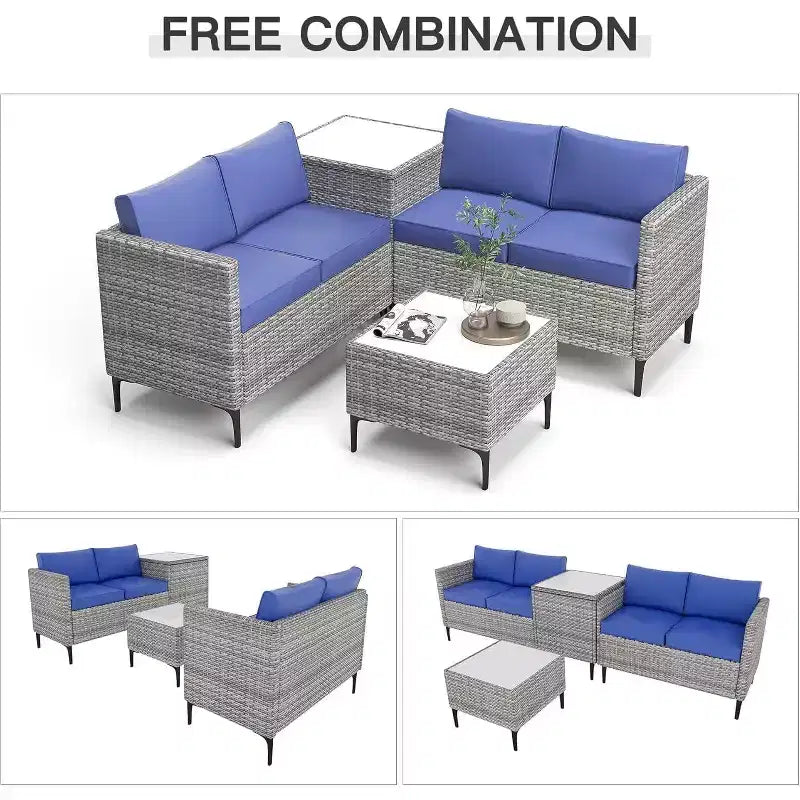 COZONY All Weather PE Rattan Patio Sectional Set, Loveseat Sofa Coffee Table with Storage for Backyard Poolside Porch