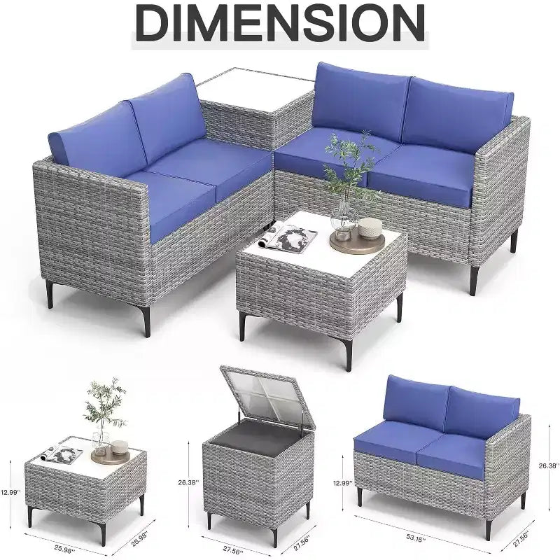 COZONY All Weather PE Rattan Patio Sectional Set, Loveseat Sofa Coffee Table with Storage for Backyard Poolside Porch