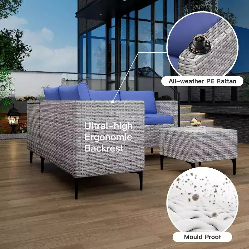 COZONY All Weather PE Rattan Patio Sectional Set, Loveseat Sofa Coffee Table with Storage for Backyard Poolside Porch