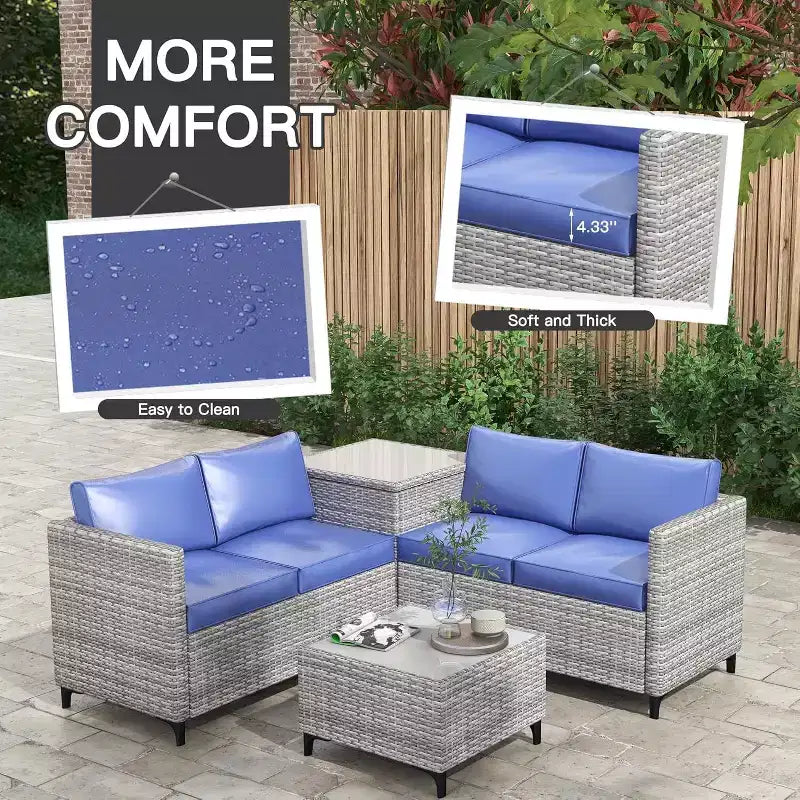 COZONY All Weather PE Rattan Patio Sectional Set, Loveseat Sofa Coffee Table with Storage for Backyard Poolside Porch