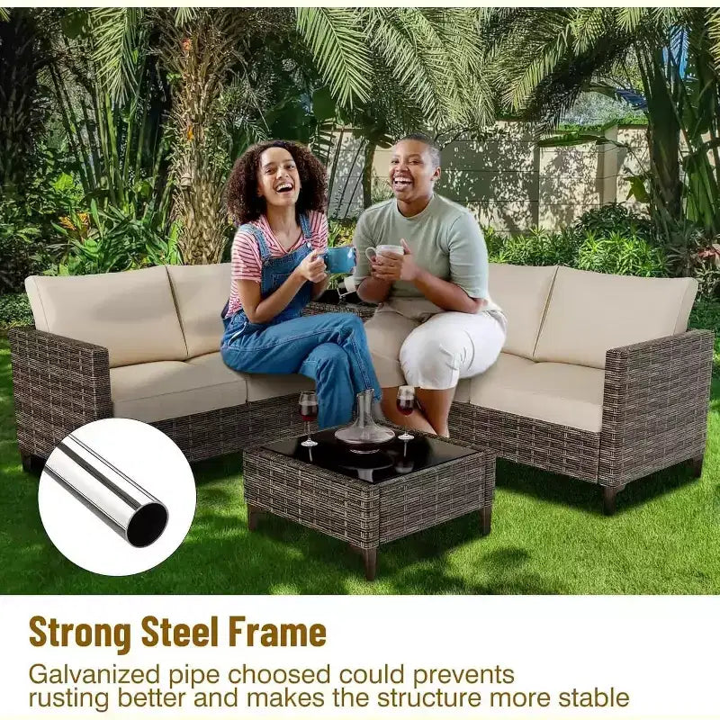 COZONY All Weather PE Rattan Patio Sectional Set, Loveseat Sofa Coffee Table with Storage for Backyard Poolside Porch