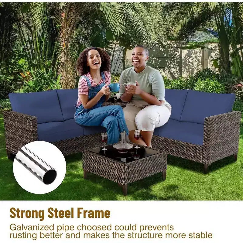 COZONY All Weather PE Rattan Patio Sectional Set, Loveseat Sofa Coffee Table with Storage for Backyard Poolside Porch