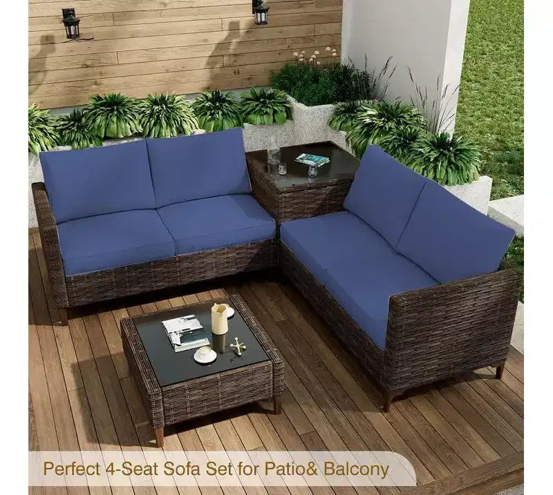 COZONY All Weather PE Rattan Patio Sectional Set, Loveseat Sofa Coffee Table with Storage for Backyard Poolside Porch