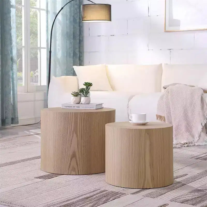 Nesting coffee table set of 2, modern round design with non-slip feetperfect accent or end tables for small spaces, living room, or bedroom