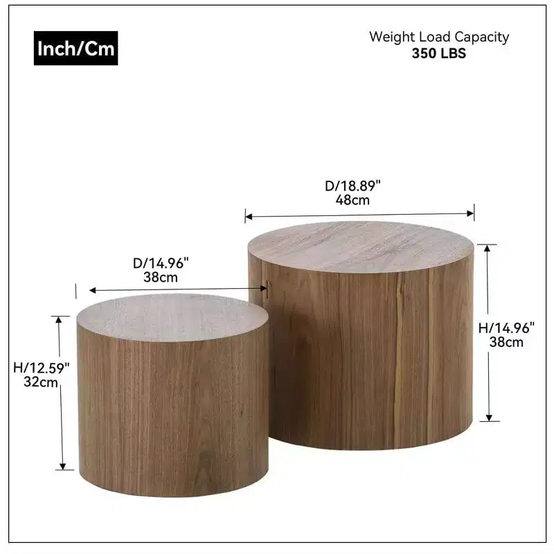 Nesting coffee table set of 2, modern round design with non-slip feetperfect accent or end tables for small spaces, living room, or bedroom
