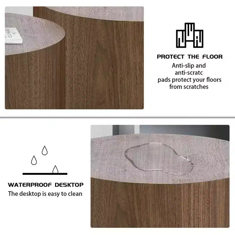 Nesting coffee table set of 2, modern round design with non-slip feetperfect accent or end tables for small spaces, living room, or bedroom