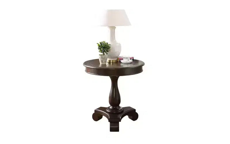 TUYOHW Round Wood Pedestal Side Table, Traditional 26 End Table with Scrolled Legs, Timeless Accent Small Coffee Table for Living Room & Bedroom