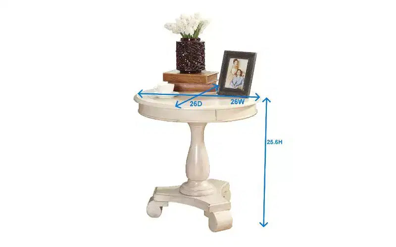 TUYOHW Round Wood Pedestal Side Table, Traditional 26 End Table with Scrolled Legs, Timeless Accent Small Coffee Table for Living Room & Bedroom