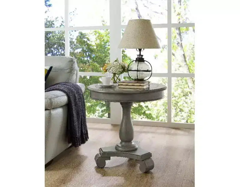 TUYOHW Round Wood Pedestal Side Table, Traditional 26 End Table with Scrolled Legs, Timeless Accent Small Coffee Table for Living Room & Bedroom