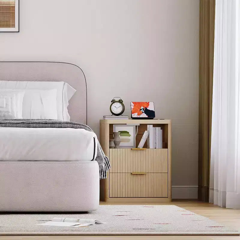 Bedside Table Nightstand with Bedside Storage, Bedroom Side Table and Organizer, Functional and Fluted Nightstand