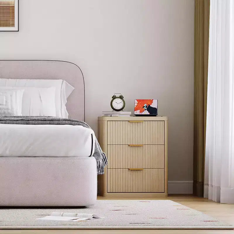 Bedside Table Nightstand with Bedside Storage, Bedroom Side Table and Organizer, Functional and Fluted Nightstand
