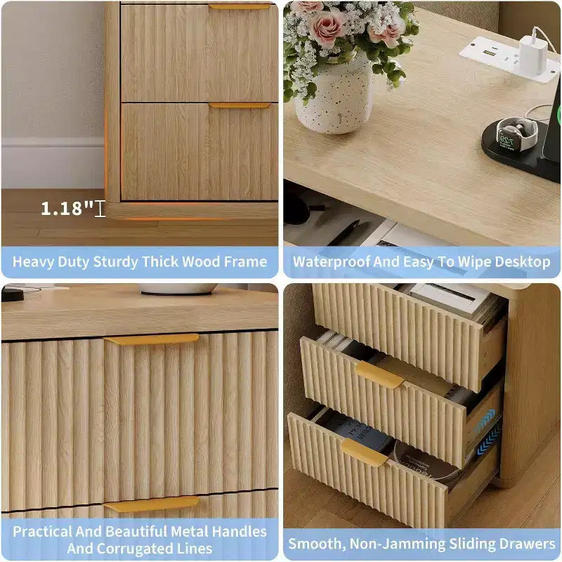Bedside Table Nightstand with Bedside Storage, Bedroom Side Table and Organizer, Functional and Fluted Nightstand