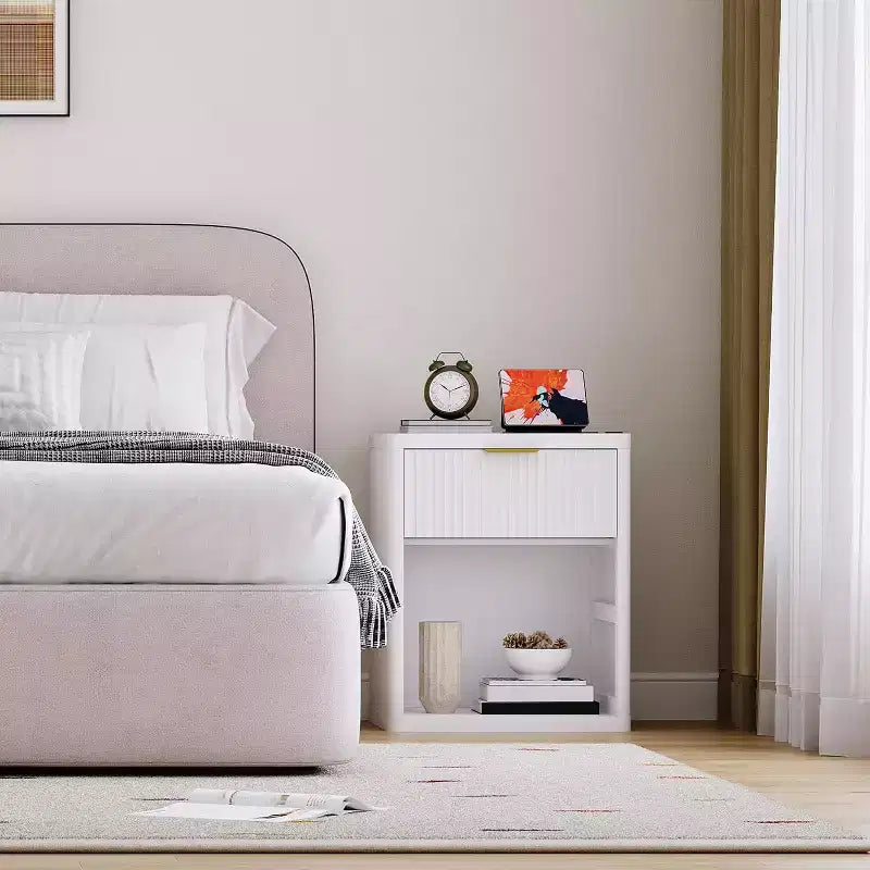 Bedside Table Nightstand with Bedside Storage, Bedroom Side Table and Organizer, Functional and Fluted Nightstand