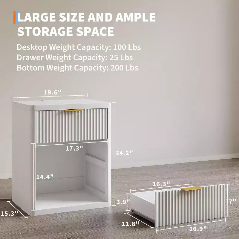 Bedside Table Nightstand with Bedside Storage, Bedroom Side Table and Organizer, Functional and Fluted Nightstand