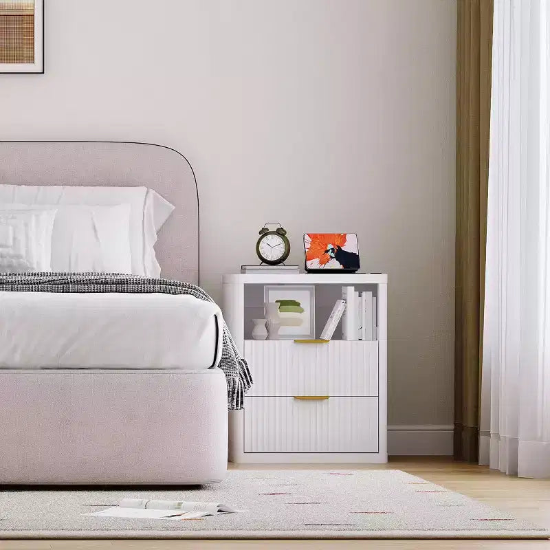 Bedside Table Nightstand with Bedside Storage, Bedroom Side Table and Organizer, Functional and Fluted Nightstand