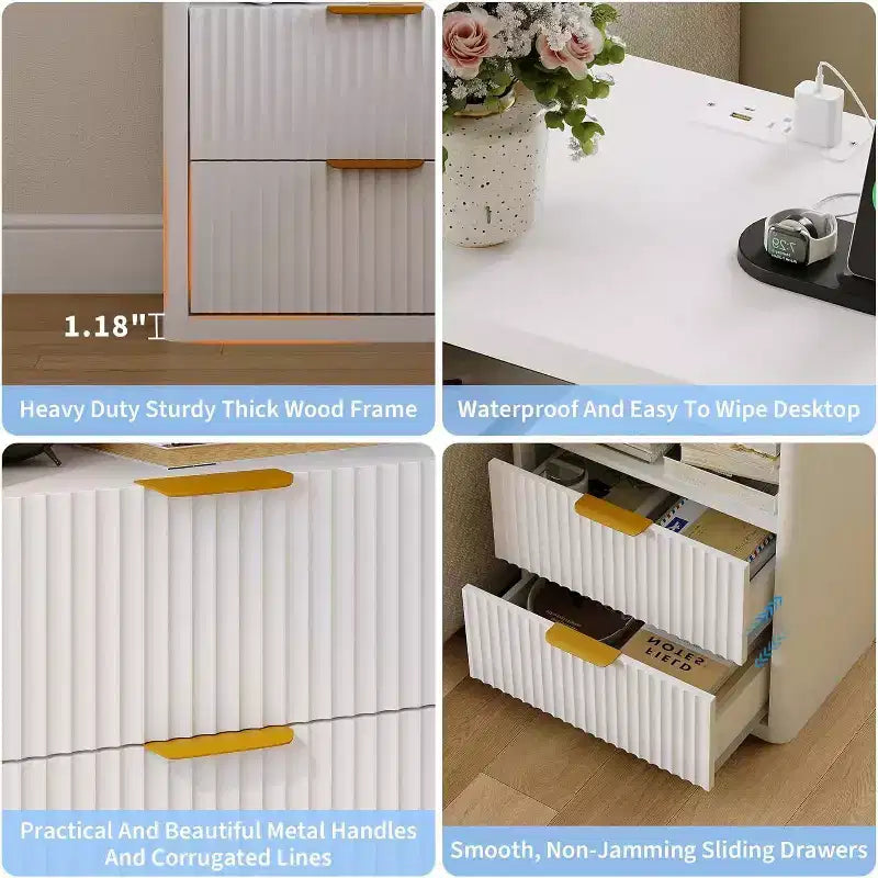 Bedside Table Nightstand with Bedside Storage, Bedroom Side Table and Organizer, Functional and Fluted Nightstand