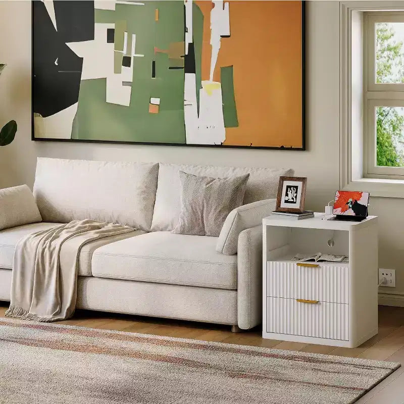 Bedside Table Nightstand with Bedside Storage, Bedroom Side Table and Organizer, Functional and Fluted Nightstand