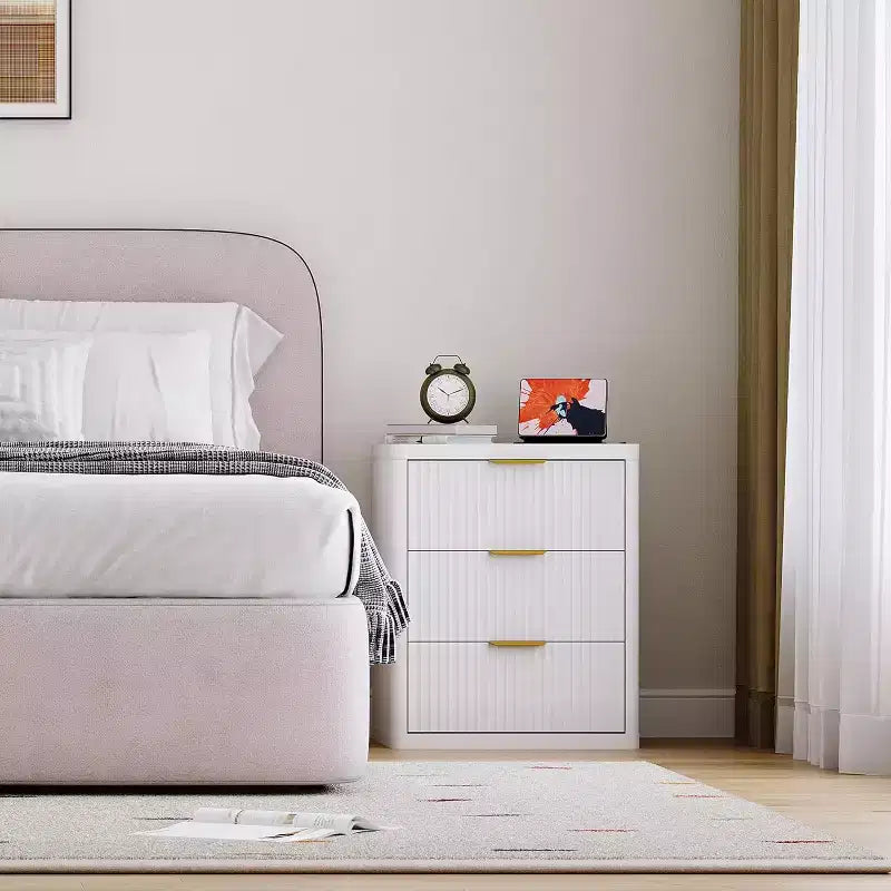 Bedside Table Nightstand with Bedside Storage, Bedroom Side Table and Organizer, Functional and Fluted Nightstand